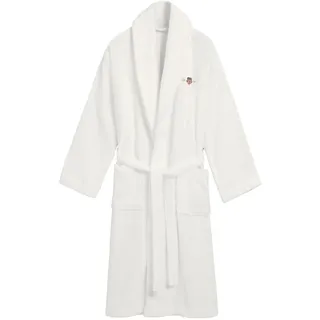 GANT Unisex Bademantel - ARCHIVE SHIELD TERRY ROBE, Schalkragen, Frottee, Bio-Baumwolle Weiß M