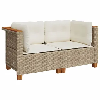 vidaXL Garten-Ecksofas mit Kissen 2 Stk. Beige Poly Rattan - Beige