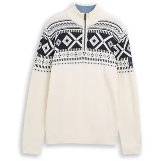 TOM TAILOR Herren 1048741 Fair-Isle Troyer Strickpullover, 39122-Offwhite Design, L