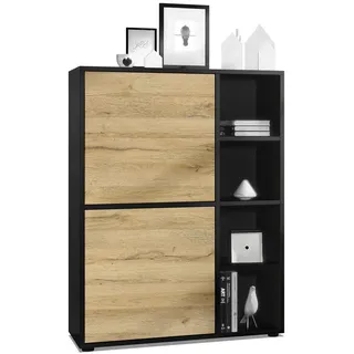 Vladon Highboard Cuba Türen in Eiche Natur , Eichefarben , Holzwerkstoff , 79x105.5x35.5 cm , Kleinmöbel, Kommoden, Highboards