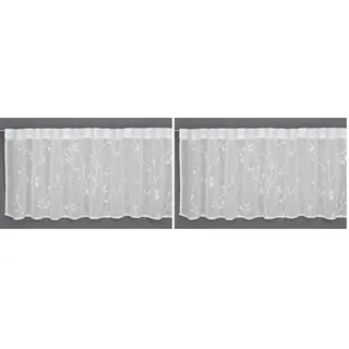 Gardinia Bistro-Gardine mit verdeckten Schlaufen, Transparente Schiebegardine, Stickerei, 140 x 45 cm, Natur (Packung mit 2)