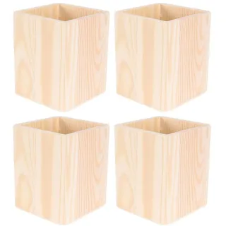 Amosfun Blanko Holz Stifthalter 4Er Set 3.94X3.15In Leerer Stiftehalter FüR Schreibtisch Diy Organizer FüR BüRo Und Zuhause