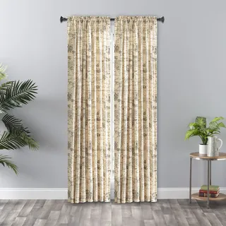 Ellis Curtain Script Crushed Taffeta 48"x63" Tailored Panel, Black, 48" x 63"