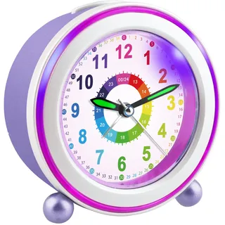 Juboos Kinderwecker ohne Ticken mit Schlummerfunktion und Nachtlicht, batteriebetriebener Lernwecker für Jungen und Mädchen, analoger Quarz-Wecker für Kinder