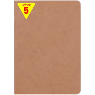 Clairefontaine 733100Cpack - Packung 5 Heft - Notizbuch geheftet, Age Bag, DIN A5 14,8x21 cm, 48 Blatt, blanko, 90g, Tabakbraun, 1 Pack