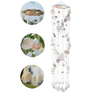 Muschel-Windspiel, handgefertigt, hängend für drinnen oder draußen, Bunte Spiralmuschel, 80 cm Hängehöhe