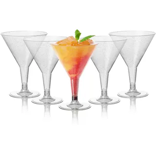 MATANA 48 Plastik Cocktailgläser mit Silbernem Glitzer, Martini Gläser Kunststoff, 210ml - Mehrweg Plastikbecher - Margarita Gläser, Cocktail Becher für Partys, Geburtstagen, Hochzeiten