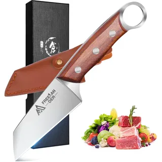 Freelander Scharfes Ausbeinmesser Küchenmesser Fleischmesser, Profi Messer Kochmesser Hackmesser, Grillmesser mit Holzgriff, Outdoor Survival Wikinger Messer mit Holster für Camping, Grill