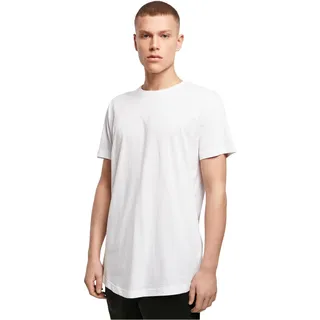 Build Your Brand Herren Shaped Long Tee – Langes T Shirt aus Baumwolle mit abgerundetem Saum im Streetwear Style für Alltag Freizeit und Casual Outfits,White2,XS