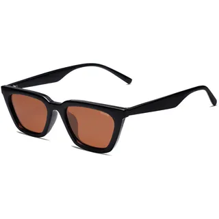 SOJOS Cateye Sonnenbrille Damen Polarisiert Vintage Retro Eckig Coole Frauen Schmale UV400 Schutz Klassische Outdoor Moderne Sonnenbrillen SJ2169 mit Schwarzer Rahmen/Braune Gläser