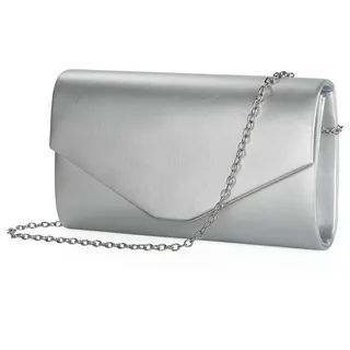 BAIGIO Damen Clutch Leder Elegant Abendtasche PU Brauttasche Silber Clutch mit Abnehmbarer Kette Formal Handtasche für Hochzeit Party Prom