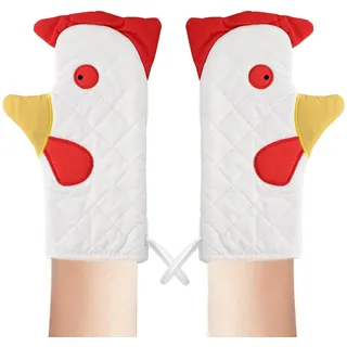 YFaith Ofenhandschuhe Lustig, 1 Paar Hahnenform Backofen Handschuhe mit Doppelschicht, Topfhandschuhe Hitzebeständig mit Umhängeband, Küchenhandschuh für Ofen, Grill, Mikrowelle, Topflappen