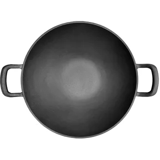 Gusseisen Wok 36 cm - Emailliert, Für Induktion und Gasgrill, Inklusive Grillhandschuhe