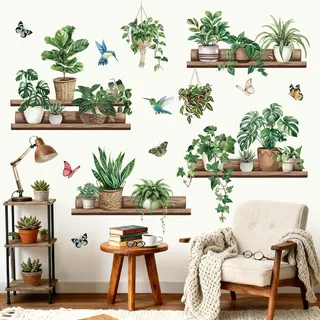wondever Wandtattoo Grüne Pflanzen Wandsticker Blätter Topfpflanze Vogel | Abziehen und Aufkleben, Abziehbar, Wandaufkleber Selbstklebend für Schlafzimmer Wohnzimmer Flur Sofa Hintergrund Wanddeko