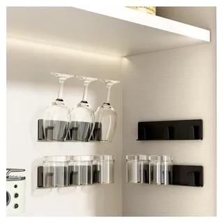 Weinglashalter, 4er Set Weinglasregal, Wandmontage ohne Bohren für Esszimmer, Küche und Bar (Schwarz) - Schwarz