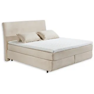 Stella Trading Marbella 6 Boxspringbett 180x200 in Cord-Optik, Cream - Bequemes Doppelbett mit 7-Zonen Federkern Wendematratze & Kaltschaum Topper - 185 x 126 x 216 cm (B/H/T)