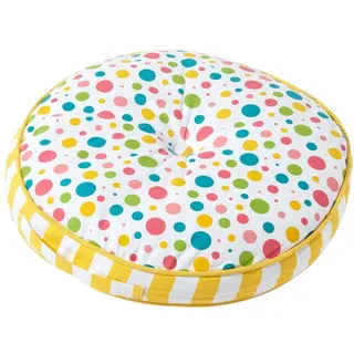 Homescapes Bodenkissen rund, bunte Punkte & gelbe Streifen, Ø 43/7 cm , Multicolor , Textil , Gepunktet , Füllung: Polyester , Rund , 43x7x43 cm , Oeko-Tex® Standard 100 , Heimtextilien, Wohntextilien, Kissen