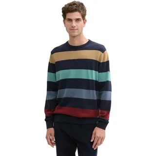 Strickpullover TOM TAILOR, Herren, Gr. XL, bunt (navy multicolor stripe), Strick, Obermaterial: 100% Baumwolle, gestreift, normal hüftbedeckend, Pullover Strickpullover, mit Blockstreifen