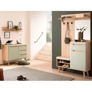 Garderobe Set 3-teilig "Isgard" Pistazie und Eiche Garderobenkombination skandinavisch - Naturbelassen, Grün