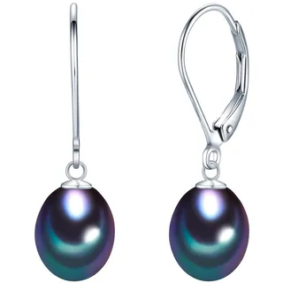 Valero Pearls Damen Perlenohrhänger 925/- Sterling Silber mit Süßwasser-Zuchtperlen 8-9 mm Tropfenform Pfauenblau - Silberohrhänger echte Perlen