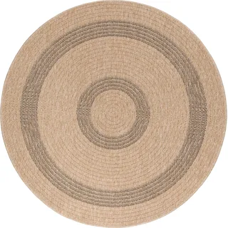 Teppium Runder Outdoor Teppich Wetterfest Küchen Teppich Wasserfest Flachgewebe Sisal Optik Vintage für Balkon Terrasse Wohnzimmer 200 cm Rund - Beige