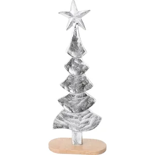 Silberner Weihnachtsbaum 35 cm aus Metall und Holz mit stabilem Holzsockel - Silber