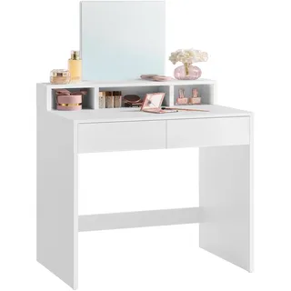 VASAGLE Schminktisch mit großem Spiegel, Frisiertisch, 2 Schubladen, 3 offene Fächer, Kosmetiktisch, modern, weiß RDT103W01