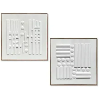 DRW Abstraktes Leinwandbild mit Naturholzrahmen in Natur und Weiß, 82 x 82 x 4,5 cm