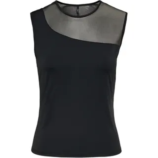 Rundhalsshirt ONLY "ONLTABY S/L ASYMMETRIC MESH TOP CS JRS", Damen, Gr. XL, schwarz, Jersey, Obermaterial: 90% Nylon, 10% Elasthan, unifarben, eng normal, Rundhals, Shirts Rundhalsshirt, Materialmix, eng geschnitten