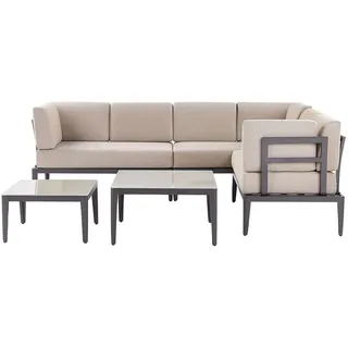 Beliani Lounge SET 6-Sitzer grau rechtsseitig modular Auflagen beige Rima Iii , Metall , Gartenmöbel, Gartengarnituren, Gartenmöbel-Sets