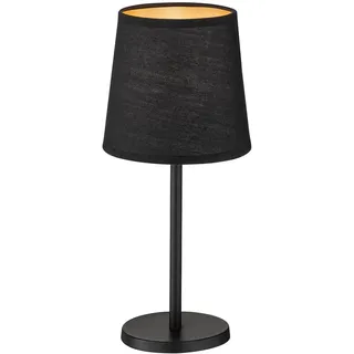 Fischer & Honsel Tischleuchte Rimini | sandschwarz matt| Stoffschirm schwarz Chintz innen goldfarben| H: 30 cm, D: 14 cm| mit Schnurschalter| 1x E14 max. 25 ohne Leuchtmittel