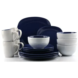 Kombiservice RETSCH ARZBERG "Geschirr-Set, Service NOVA SQUARE", weiß (weiß, blau), 16 Stk., Steinzeug, Geschirr-Sets, Kombiservice, Bicolor-Look, 16 Teile, für 4 Personen