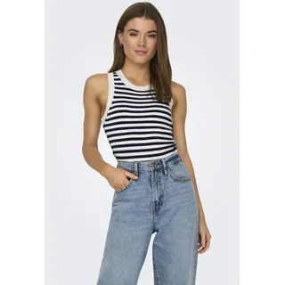Stricktop JDY "JDYAYA TANK TOP KNT", Damen, Gr. L, blau (cloud dancer stripes:sky captain), Feinstrick, Obermaterial: 80% Viskose, 20% Nylon, gestreift, hüftlang, Rundhals, Tops Stricktop, Topseller
