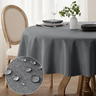 Softalker tischdecke abwaschbar Outdoor rund 160 cm tischdecken grau tischtuch Wasserabweisende tischwäsche leinenoptik gartentischdecke Table Cloth für Camping, Hochzeiten, Geburtstag