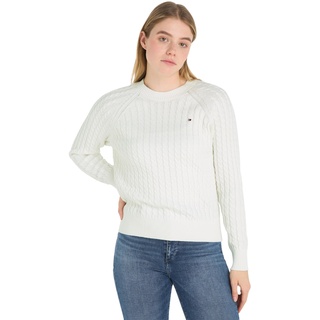 Tommy Hilfiger Damen Pullover Co Cable Crew Neck Sweater Strickpullover, Weiß (Ecru), XL