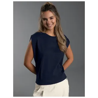 T-Shirt TRIGEMA "TRIGEMA T Shirt mit modischen Falten", Damen, Gr. S, blau (navy), Single Jersey, 100% Baumwolle, Basic, Rundhals, Shirts T-Shirt