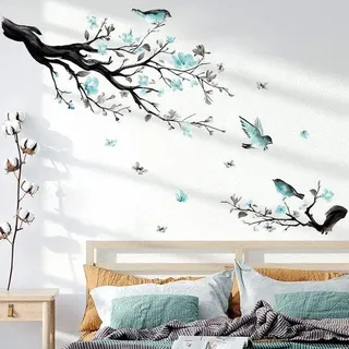 Blumenmuster Wandtattoo Wasserfarbe Blumenstruktur Vogel Wandbild Wohngemeinschaft Schlafzimmer Sofa TV Hintergrund Wanddekoration
