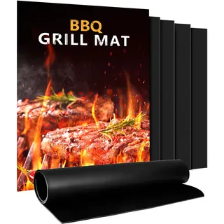 BBQ Grillmatte für Gasgrill | 5er Set Grillmatten Teflon Grillplatte,Antihaft Grill Matte Backmatte (40 * 32CM), Wiederverwendbar Grill Matten für Gasgrill, Verbesserter Backpapier PFOA-Fre