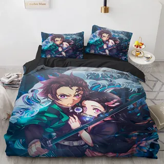 Zbeiba Anime Bettwäsche 135x200 Bettbezug 135 x 200cm 1 Kissenbezug 80x80cm 2 teilig,A2,Anime-Bettbezug für Jungen und Mädchen