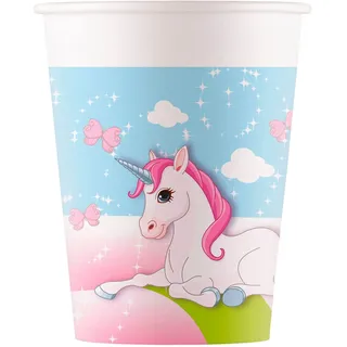 Procos 93463 - Party-Becher Einhorn, max. Füllmenge 200 ml, 8 Stück, Einwegbecher aus Papier, Kindergeburtstag, Party-Geschirr, FSC® Mix