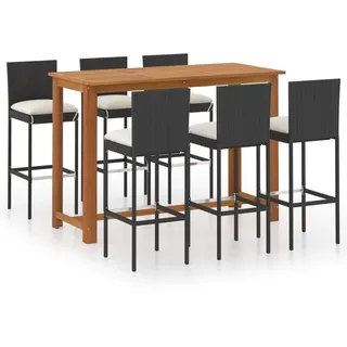 vidaXL 7-tlg. Gartenbar-Set mit Kissen Schwarz - Schwarz