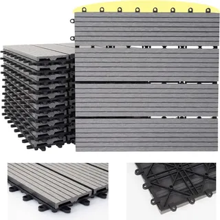 WPC Bodenfliese Rhone, Holzoptik Balkon/Terrasse, 11x je 30x30cm = 1qm  Basis, grau linear
