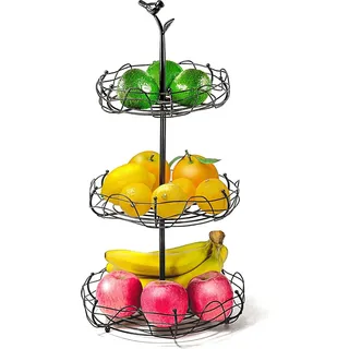 3-lagiger Vogelnest Obstkorbständer - multifunktionaler Obstorganizer - schwarz - Metall - 36 cm