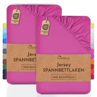 NatureMark 2er Pack Kinder Jersey Spannbettlaken, Spannbetttuch 100% Baumwolle in vielen Größen und Farben MARKENQUALITÄT ÖKOTEX Standard 100 | 70x140 cm - pink