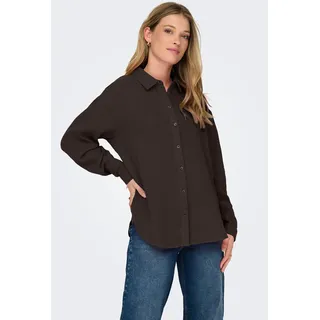 Hemdbluse JDY "JDYTHEIS LIFE L/S LOOSE SHIRT WVN NOOS", Damen, Gr. M, chocolate torte, Web, Obermaterial: 100% Baumwolle, unifarben, regular fit hüftbedeckend, Blusen Hemdbluse, Baumwolle, regular fit