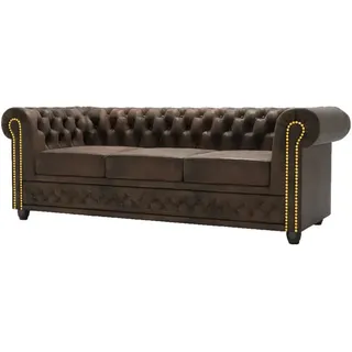 s-style möbel Chesterfield-Sofa Dunkelbraun, Textil, Echtholz,Birke, 3-sitzer Füllung: Silikon,Komfortschaum, 203x72x86 cm, Hergestellt in Europa, Oeko-Tex®, Wohnzimmer, Sofas , Couches, Sofas, Chesterfield Sofas