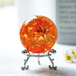 kanpura 5,8 cm Bernstein EIS Cracked Ball Kristall Kugel Fengshui Briefbeschwerer Glaskugel für Zuhause Aquarium Zubehör Steingarten Dekor