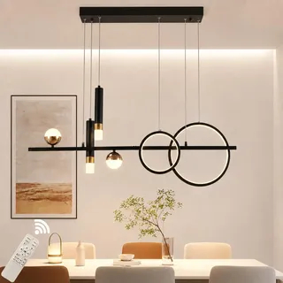 Eoodis Moderne LED Pendelleuchte 100cm Dimmbar Linearer Hängeleuchte mit Fernbedienung Pendelleuchten für Küche, Esszimmer, Wohnzimmer (Schwarz 48W)