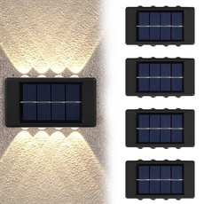 LUFEIS Solar LED Wandleuchte, 4 Stück Wandleuchte Solar Außen, Solar LED Wandleuchte Up & Down Light Dekorative, 8 LEDs Wandleuchte Aussen, LED-Stufenlichter für Garten, Hof, Terrasse, Warmweiß