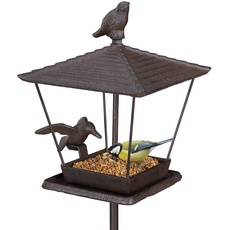 Bild von Vogelfutterhaus mit Erdspieß, Gusseisen, Futterstelle für Wildvögel, HBT: 115 x 15 x 16 cm, Vogelhaus, braun